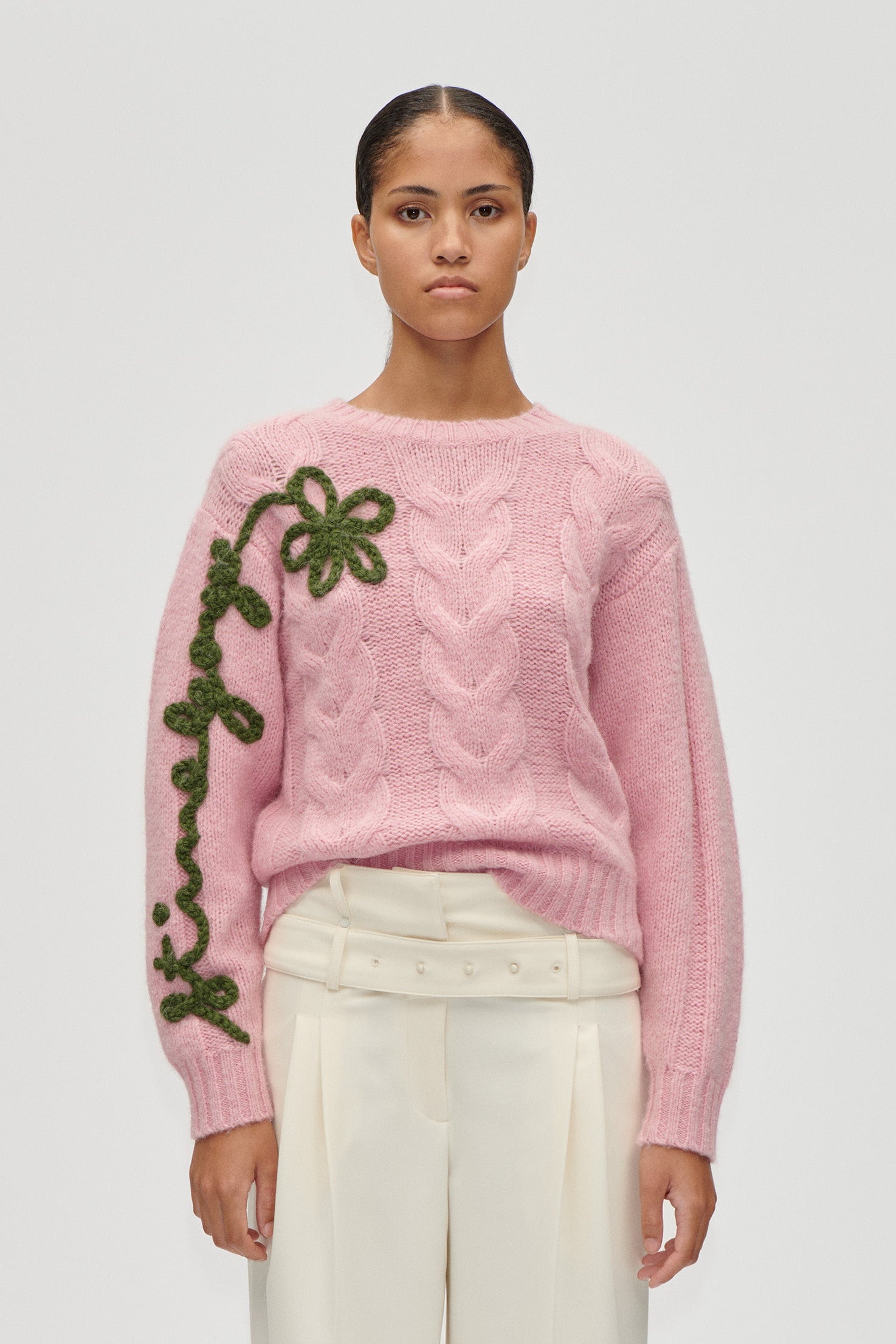 Crewneck Cropped striktrøje - Light Pink